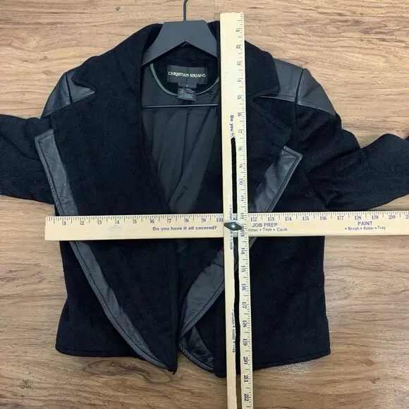 Christian Siriano Wool Leather Trim Black Biker Cropped Jacket Size 2 - Picture 5 of 5